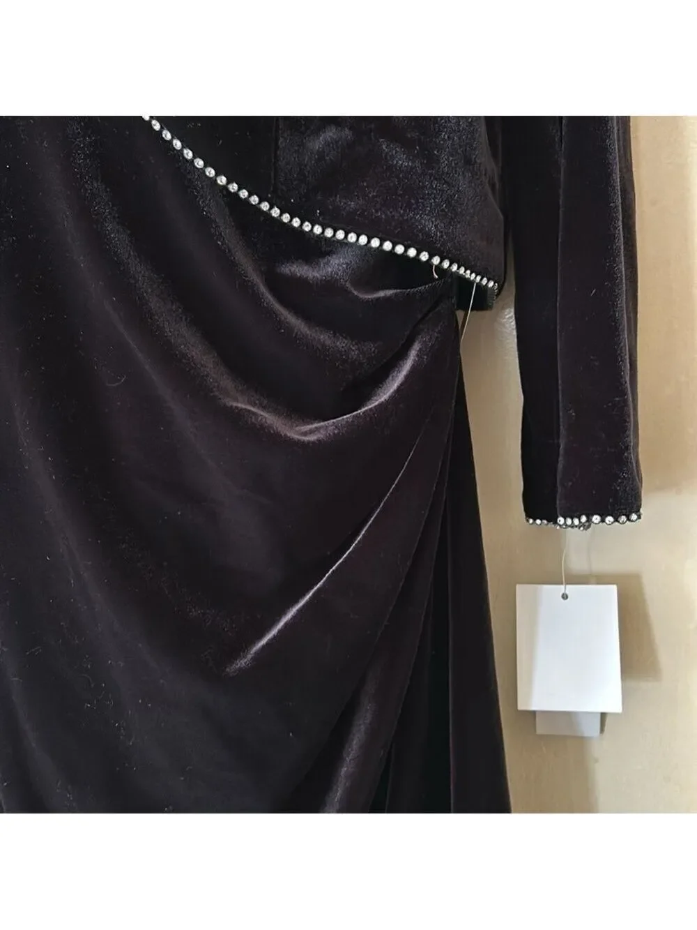 Alex Evenings 2 piece black velvet dress and bolero with rhinestone trim size 8